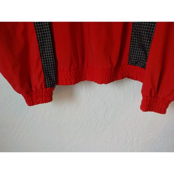 Hilton Corp Men Large Wind Jacket Red Black Color Block Elastic Waist Pocket Zip - Picture 8 of 13